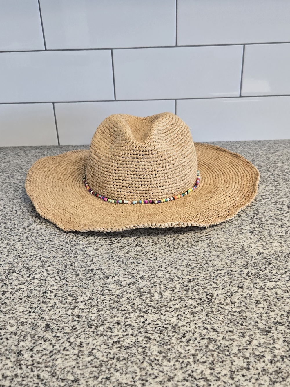 Anna & Ava Natural Straw Beach Hat with Multicolor Beaded Trim